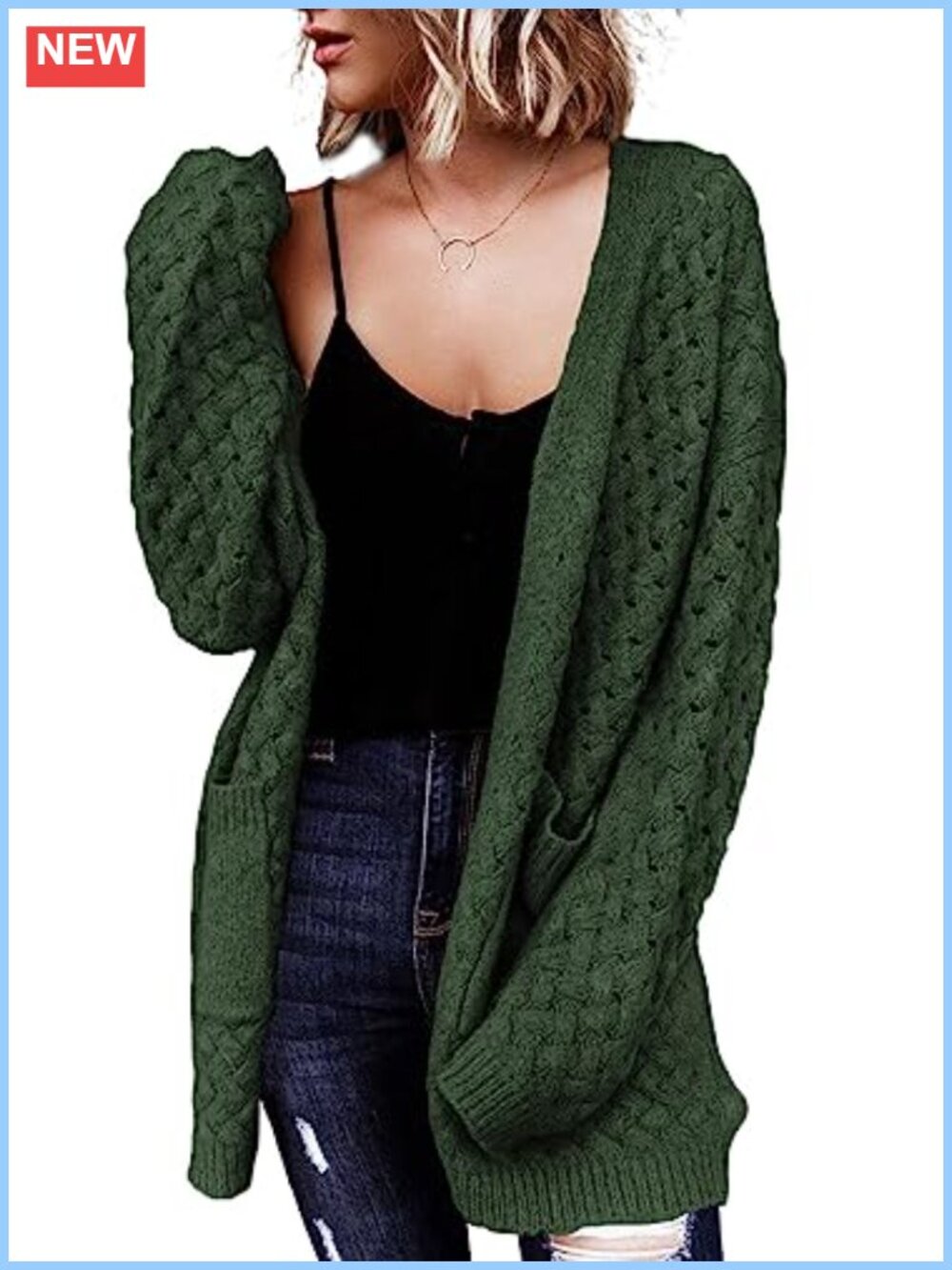 Dokotoo Women's Open Front Cable Knit Cardigan Sweater Coat with Pockets